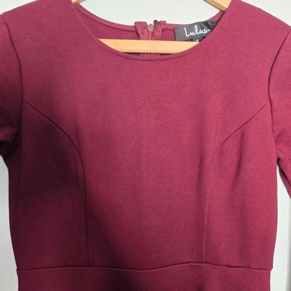 Lulus Cumulonimbus Clouds Burgundy Scalloped Skater Dress S - Picture 7 of 12